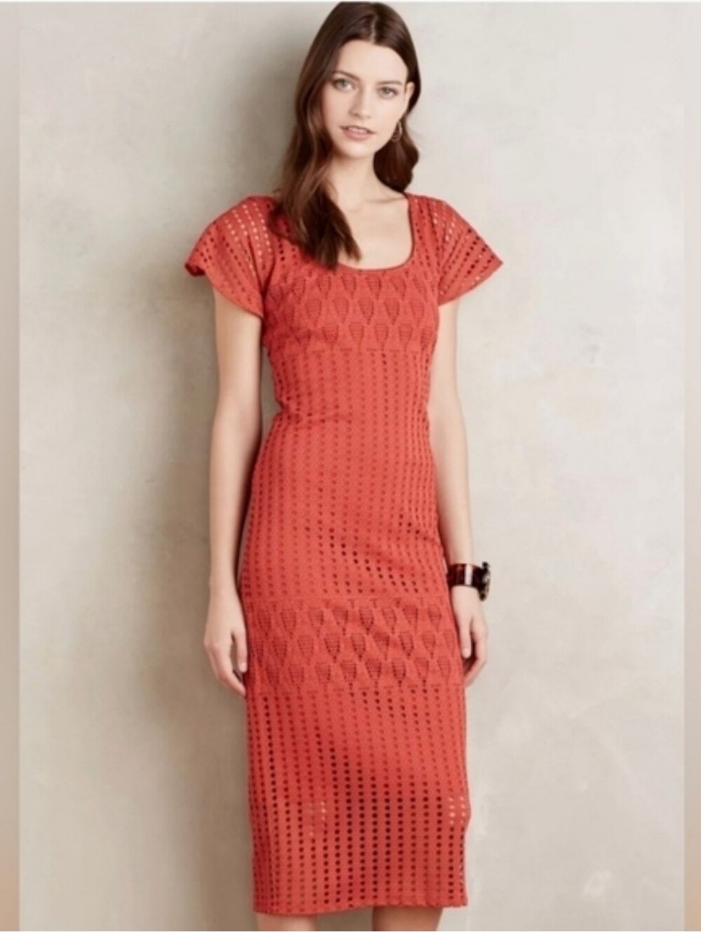 ​Anthropologie HD in Paris Piacere Open-Knit Crochet Midi Dress